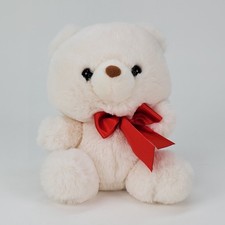 Aurora World White Teddy Bear Plush Red Satin Bow Stuffed Animal 7 inch