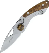 MTech Framelock 2.88" closed Pocket Knife Stainless Handle w/ Wood Onlay MT210W