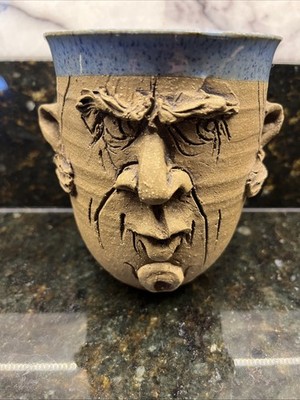 Pottery Mug Ugly Face Sculpted 12oz DLD Stoneware