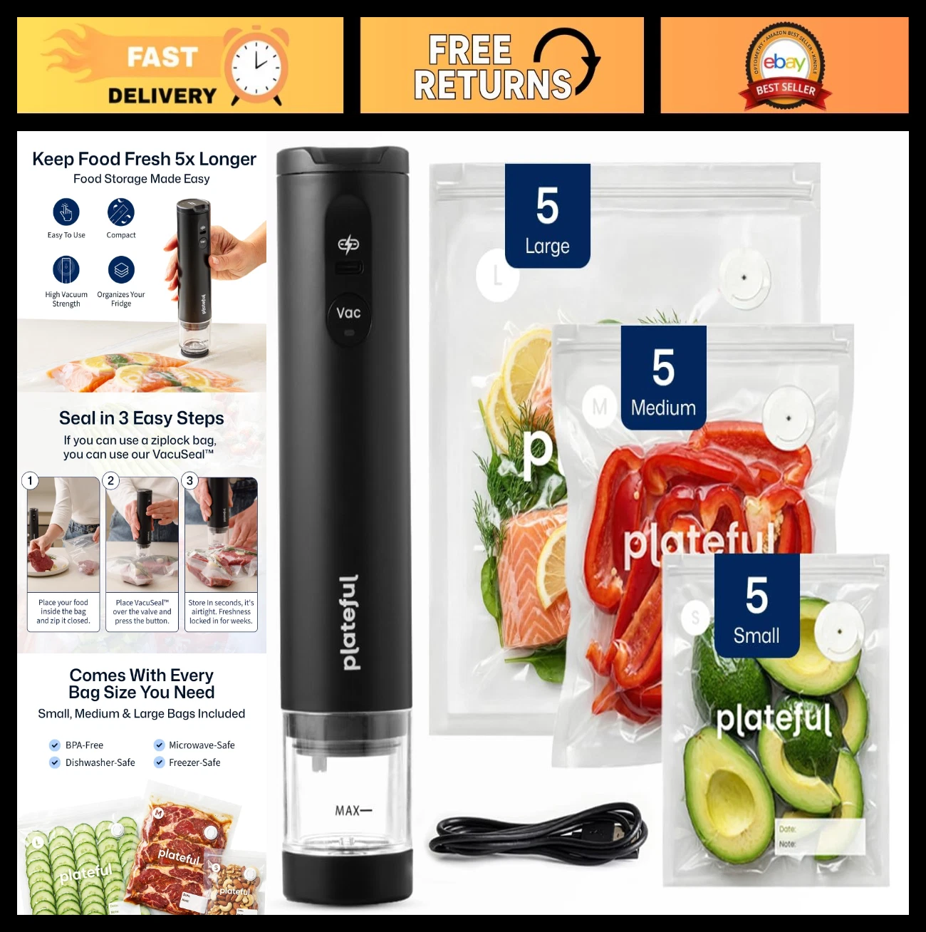 Portable Handheld Food Vacuum Sealer - Mini Cordless Sealing Machine for Storage