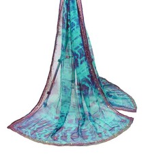 Sushila Vintage Hand Beaded Dupatta Pure Chiffon Silk Floral Tie-Dye Long Stole