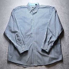 Izod Men  s Button Down Long Sleeve Dress Shirt Blue Teal Plaid Size XL