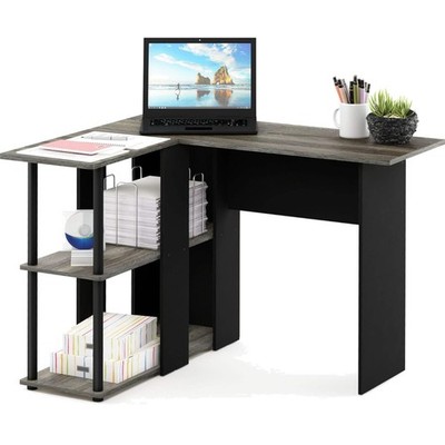 L-shape Computer Desk with Bookshelf Modern Laminated Durable Office Furniture