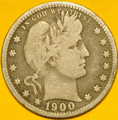 1900 U.S. BARBER SILVER QUARTER 25c COIN (F-Fine)