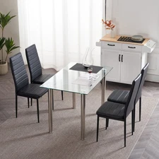 Set of 4 PU Leather Dining Chairs Kitchen w/ Soft Cushion & High Back Metal Legs