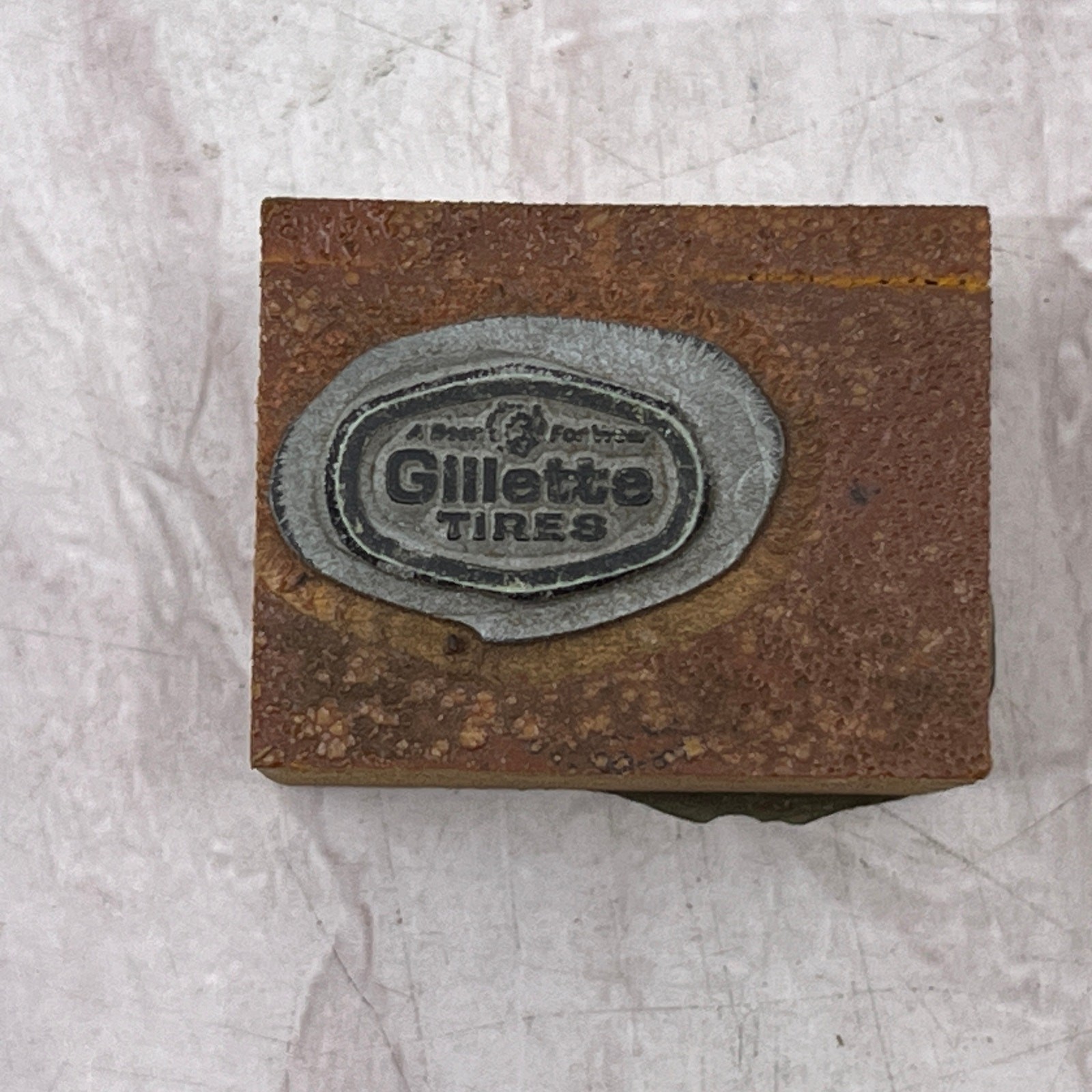 Retro Gillette Vintage Letterpress Tires Printers Block Plate SF5