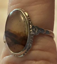 Vintage Agate Natural Stone Sterling Silver Ring Size 7