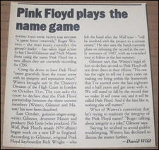 1987 Pink Floyd Magazine Article Clipping 4.5"x5" Roger Waters David Gilmour VTG
