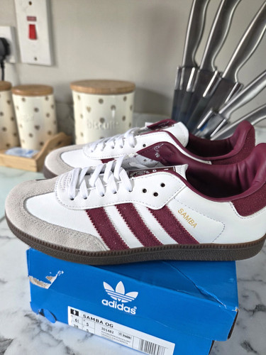 adidas Samba OG White/Burgundy Men’s Low Top Lace Up Trainers UK 5 ID1482
