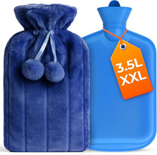 Waermflasche 3,5L Mit Bezug Pluesch Fuer Nacken Schulter Schmerzen Blau