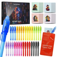 32Pcs Invisible Ink Pen with UV Light, Mini Notepads & Favor Bags, ... Fast Ship