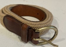 Womens Belt Beige Non-Stretch Woven Leather Trim Braided M/L