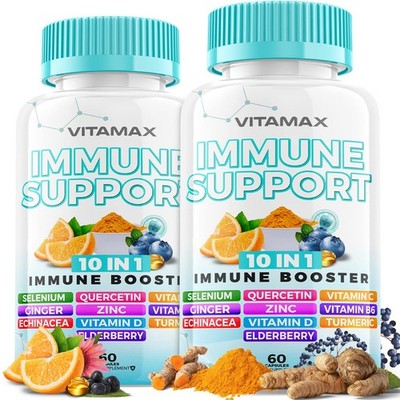 10-in-1 Immune Support with Elderberry, D3, Selenium, Quercetin, Zinc, Vitami...