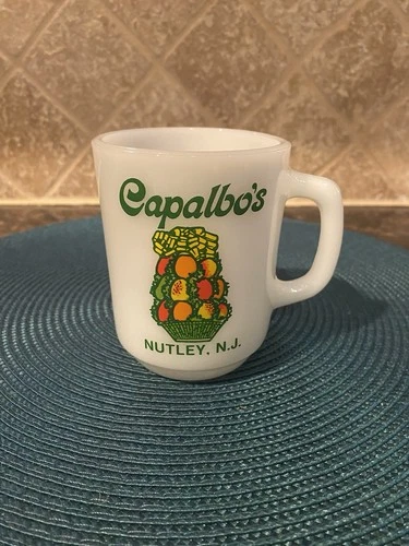 Vintage Capalbo’s Coffee Cup/ Mug NUTLEY, NJ MILK GLASS Anchor Hocking Cup