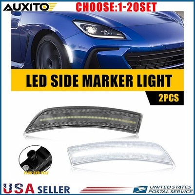 White LED Side Marker Lights Clear Lens For Subaru BRZD8 Toyota GR86 22-24 2-10X