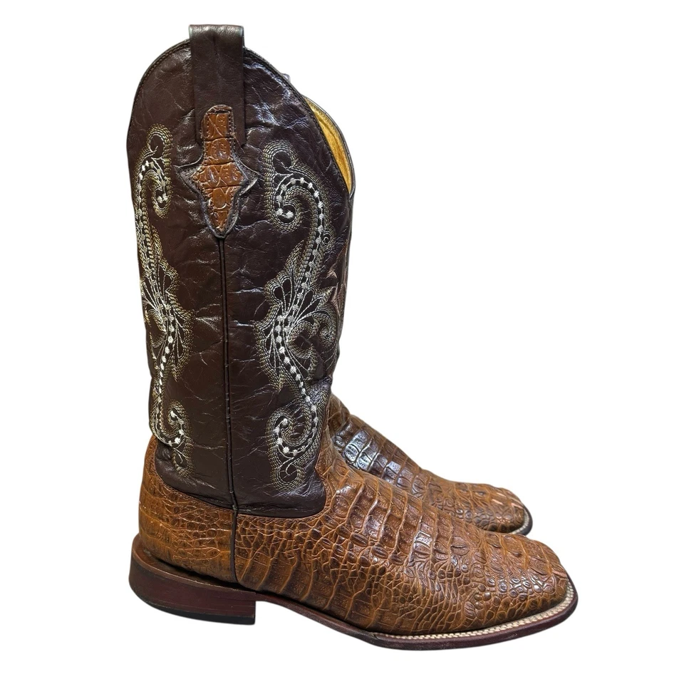 Ferrini Caiman Alligator Exotic Leather Western Boots Mens 11D Brown Embroidered - Image 2 of 4
