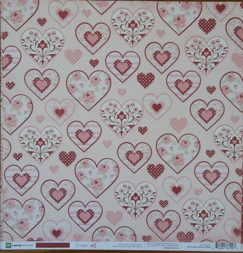 12x12 Scrapbook paper Valentines 6 pc DS Je t'adore 3 styles Love burgundy heart - Picture 5 of 10