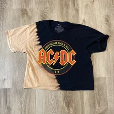 AC/DC Crop T Shirt Women’s Large Rock N Roll Black Dyed Short Sleeve