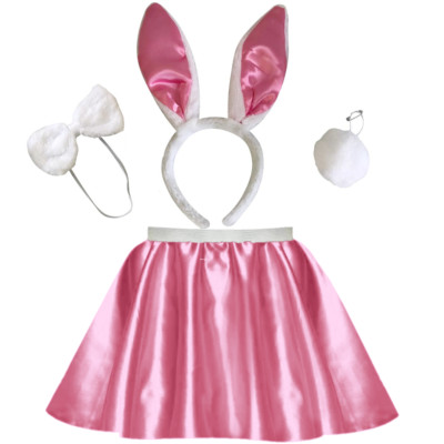 Mädchen rosa Satin Rock HASE HASE Halloween Kostüm Kostüm Accessoire Set