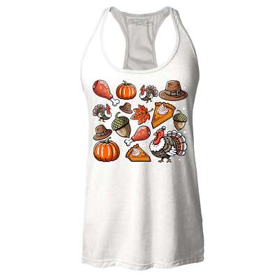 Thanksgiving Fall Collage Racerback Tank Top Turkey Pilgram Pumpkin Pie Shirt