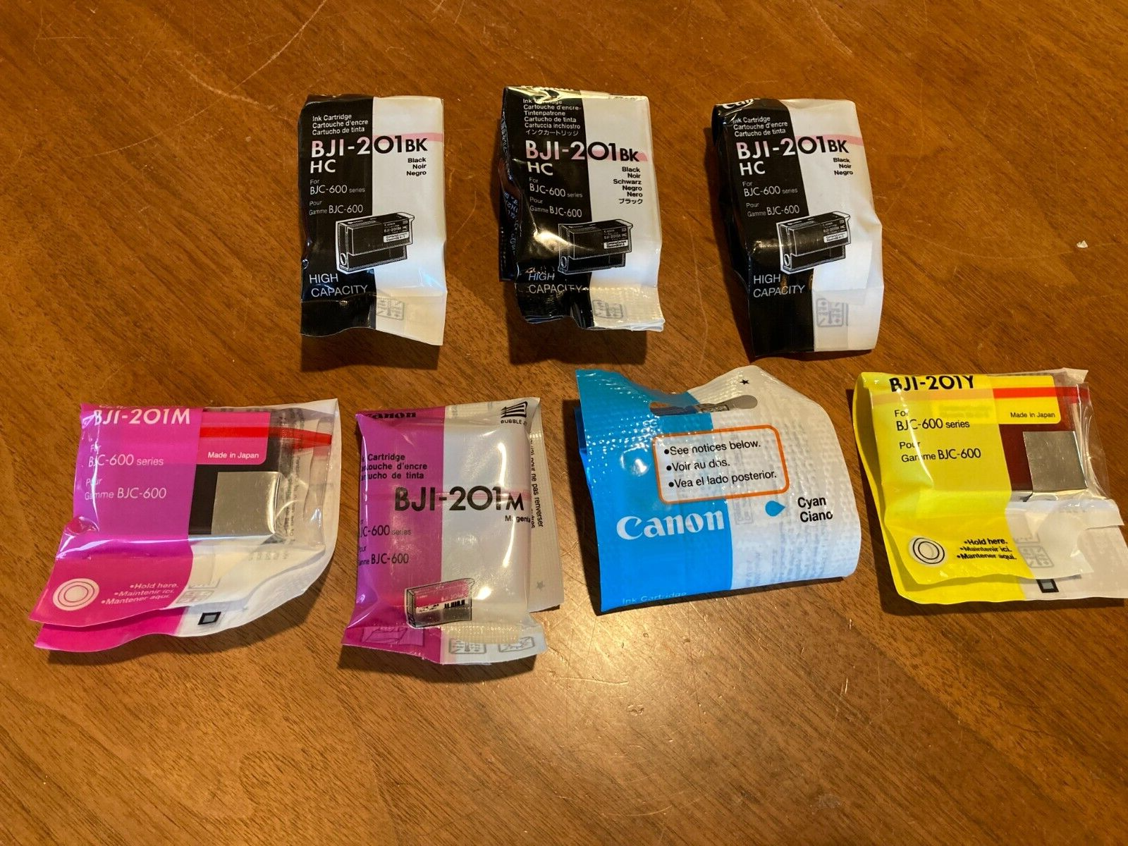 Lot of 7 Genuine Canon Ink Cartridges BJI-201Bk-Y-C-M BJC-600 NEW ...