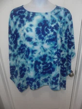 Quacker Factory Womens Shades of Blue Tie Dye Crew Neck Kimono Size 1X