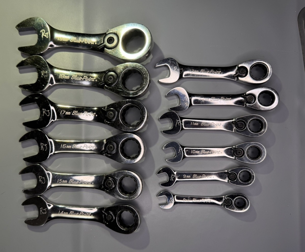 UNUSED Blue-Point 12-point STUBBY Ratchet Wrench 12pc SET 8MM-19MM