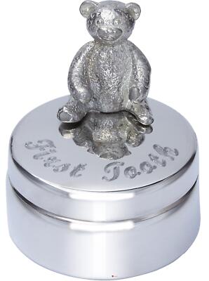 Child's First Tooth Pewter Trinket Box Teddy Bear on Top Perfect for Engraving