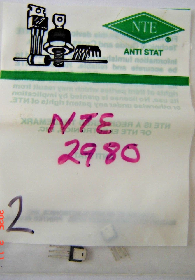 2pcs NTE2980 N-Ch Logic Level MOSFET Enh. 60V 7.7A 25W High Speed Switch TO220 - Bild 2 von 3