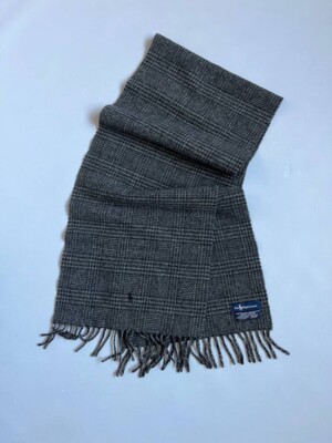 Vintage 90s Polo Ralph Lauren Grey Plaid Wool Scarf Size OS