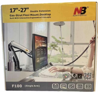 NB North Bayou Monitor Desk Mount Gas-Strut Full Motion Swivel F100 17 -27 