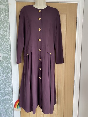 80s Vintage Burgundy Midi Dress Gold Tone Decorative Buttons! 12-14  Richards | eBay UK