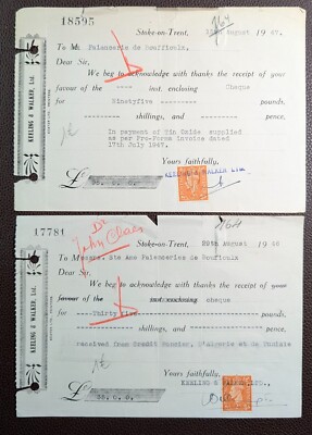 1947 Keeling & Walker Stoke-on-Trent Zahlungsbeleg für Zinnoxid