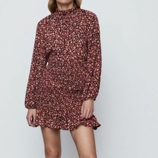 Zara ditsy floral Long sleeve Smoke Ruffle dress Size M NWT