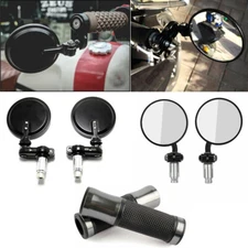 Motorcycle Rearview Mirrors 7/8" Handle Bar End Grips For Yamaha Honda Suzuki