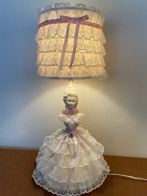 Vintage Victorian CHALKWARE BOUDOIR LADY LAMP with SHADE eBay