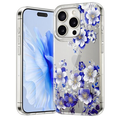 For iPhone 16e 16 Pro Max 15 14 13 12 11 Shockproof TPU+PC Flower Pattern Case 