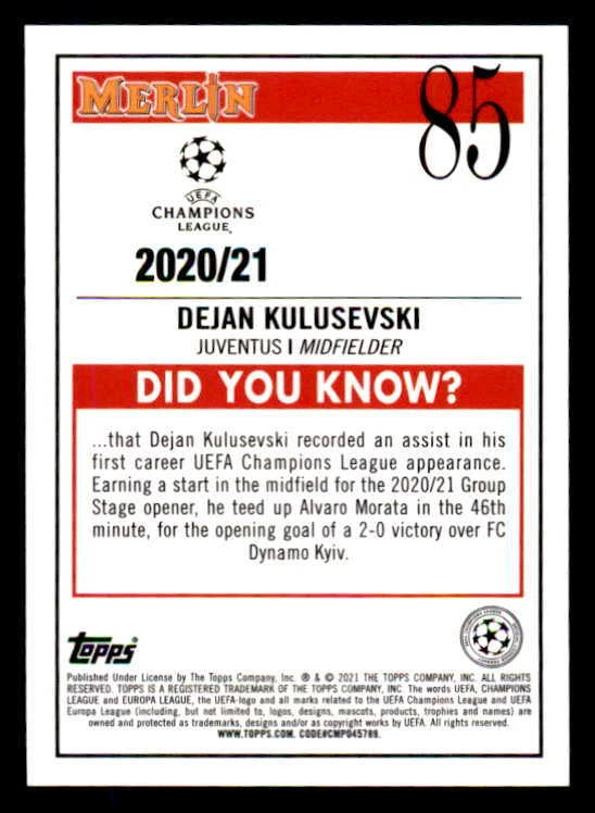 2020-21 Topps Chrome Merlin #85 Dejan Kulusevski Juventus (ref 143457) - Image 2 of 2
