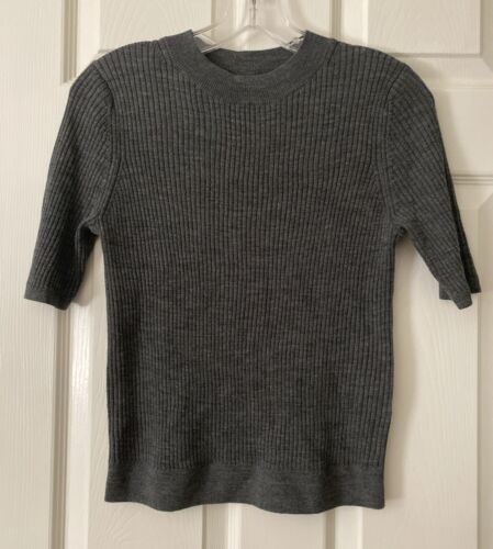 NEW Uniqlo women ribbed merino wool sweater top short sleeve heather grey size L