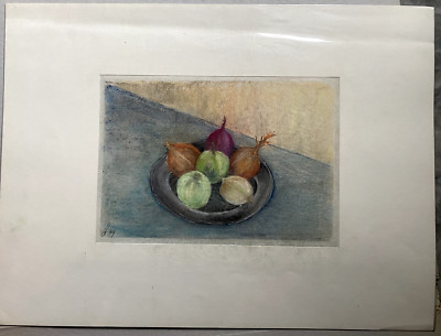 ::FRANZ EHMKE*1928 -2018 GDR PAINTER APPLES & ONIONS PASTEL SIGNED STILL LIFE