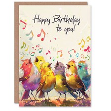 Birthday Card Cheerful Singing Birds Colourful Design Greeting Card