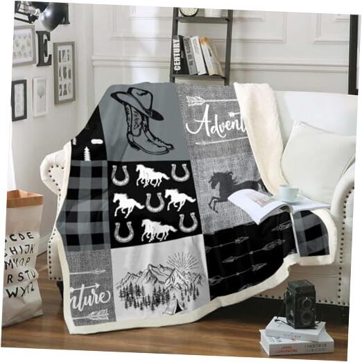 Southwestern Sherpa Blanket Size, Kids Boys Western Horse Throw Multi 37