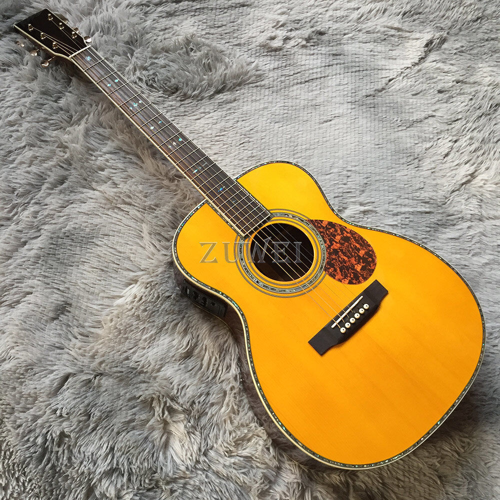 Image of Vintage Yellow OM42 Acoustic Electric Guitar Yellow Spruce Top Bone Nut & Saddle