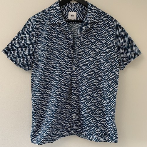 KIN By John Lewis Mens Button Up Shirt Short Sleeve Medium M Blue White