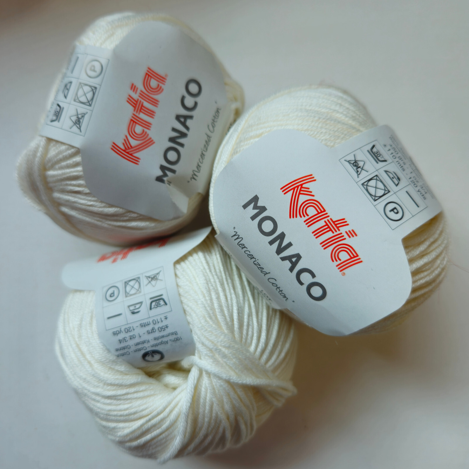 Katia Monaco 6 x 50g Balls Shade 3  Cream  100% cotton fine DK 3.5mm to 4mm