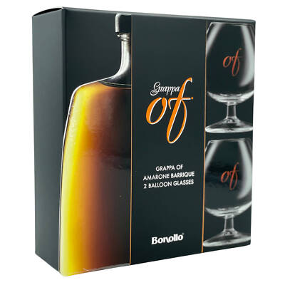 (102,86 /L) Bonollo Grappa ''OF'' Amarone Barrique Set + 2 Gläser  0,35l  42% Vol.