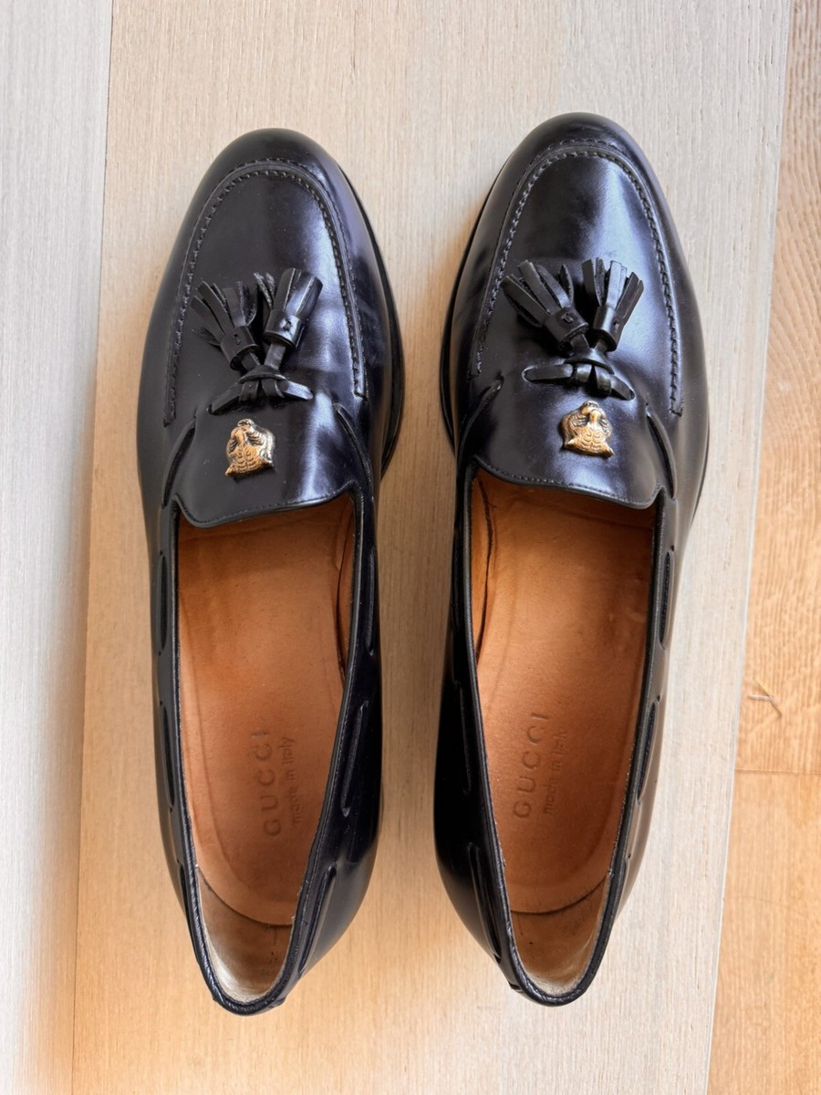 靴 vintage GUCCI enamel tassel loafers Gucci Mens Lion Metal Rare Tassel Loafers Authentic Size 12