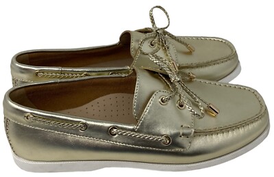 Jack Rogers Gold Ocean Leather Boat Shoes Size 8.5 Women's Slip On Loafer NEW