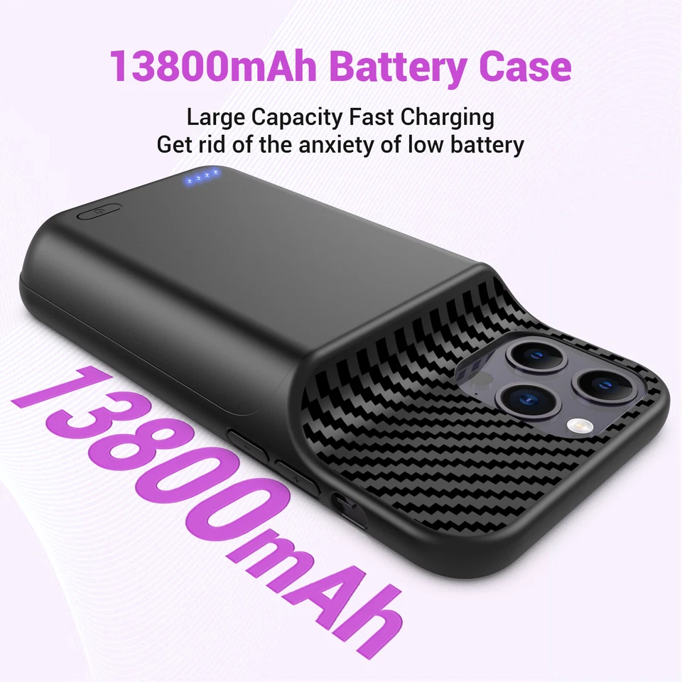 Funda Cargador Batería 13800mAh con Vidrio Templado para iPhone 14 Pro Max,13 Pro Max Foto 3 de 4