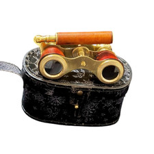 3-Inch Antique Brass Binoculars with Red Leather - Vintage Nautical Style Tel...